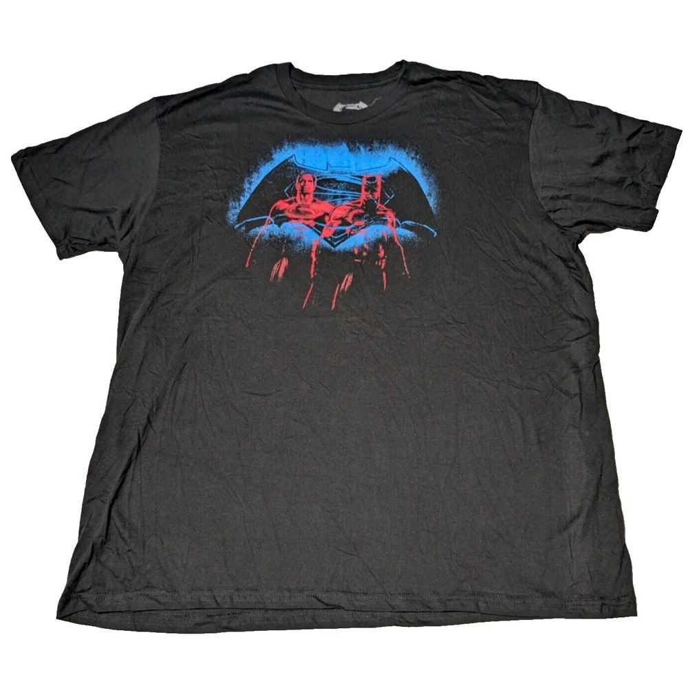 BATMAN VS SUPERMAN DAWN OF JUSTICE Men 2XL Black Graphic Movie Promo T-Shirt